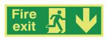 150x450mm Fire Exit Running Man Arrow Down-Xtra Glo Rigid